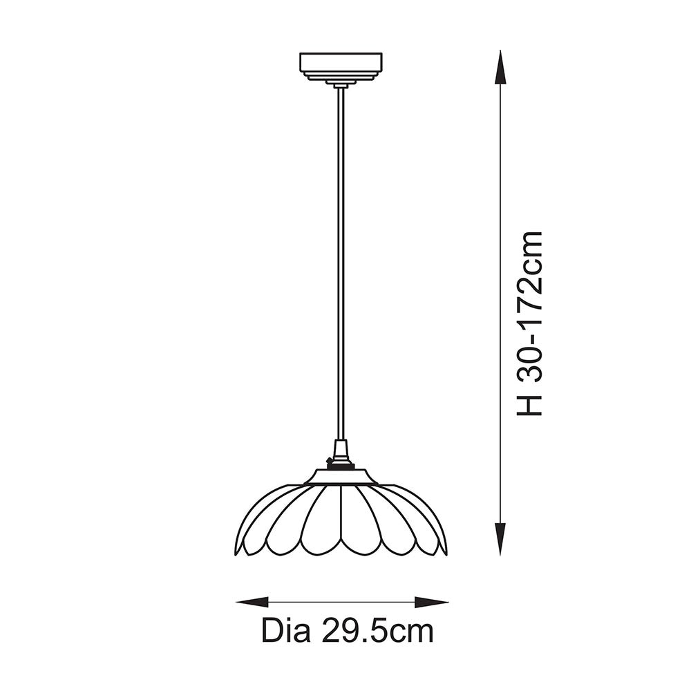 Eltham & Carnation Pendant Clear glass & brushed aged brass with black braided cable