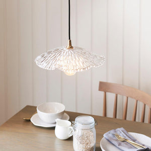 Eltham & Orchid Pendant Clear glass & brushed aged brass with black braided cable