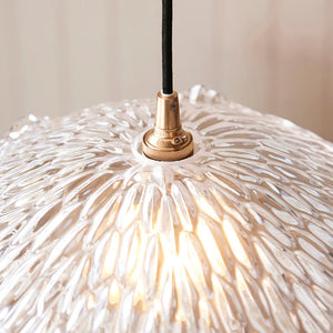 Eltham & Orchid Pendant Clear glass & brushed aged brass with black braided cable