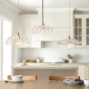 Eltham & Orchid Pendant Clear glass & brushed aged brass with black braided cable