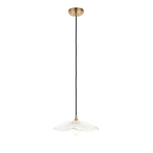 Eltham & Orchid Pendant Clear glass & brushed aged brass with black braided cable