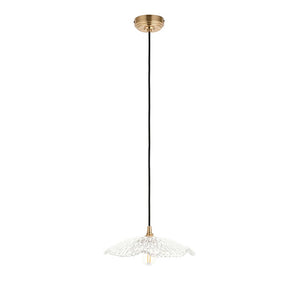 Eltham & Orchid Pendant Clear glass & brushed aged brass with black braided cable