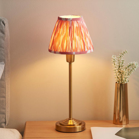 Rise & Ikat 16cm Table Vintage brass finish & coral pink fabric