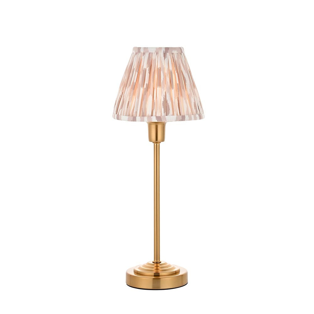 Rise Table Lamp with Ikat 16cm neutral print fabric lampshade