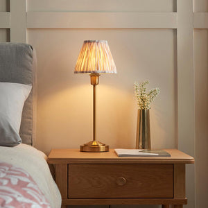 Rise Table Lamp with Ikat 16cm neutral print fabric lampshade