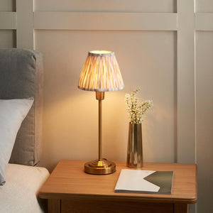 Rise Table Lamp with Ikat 16cm neutral print fabric lampshade