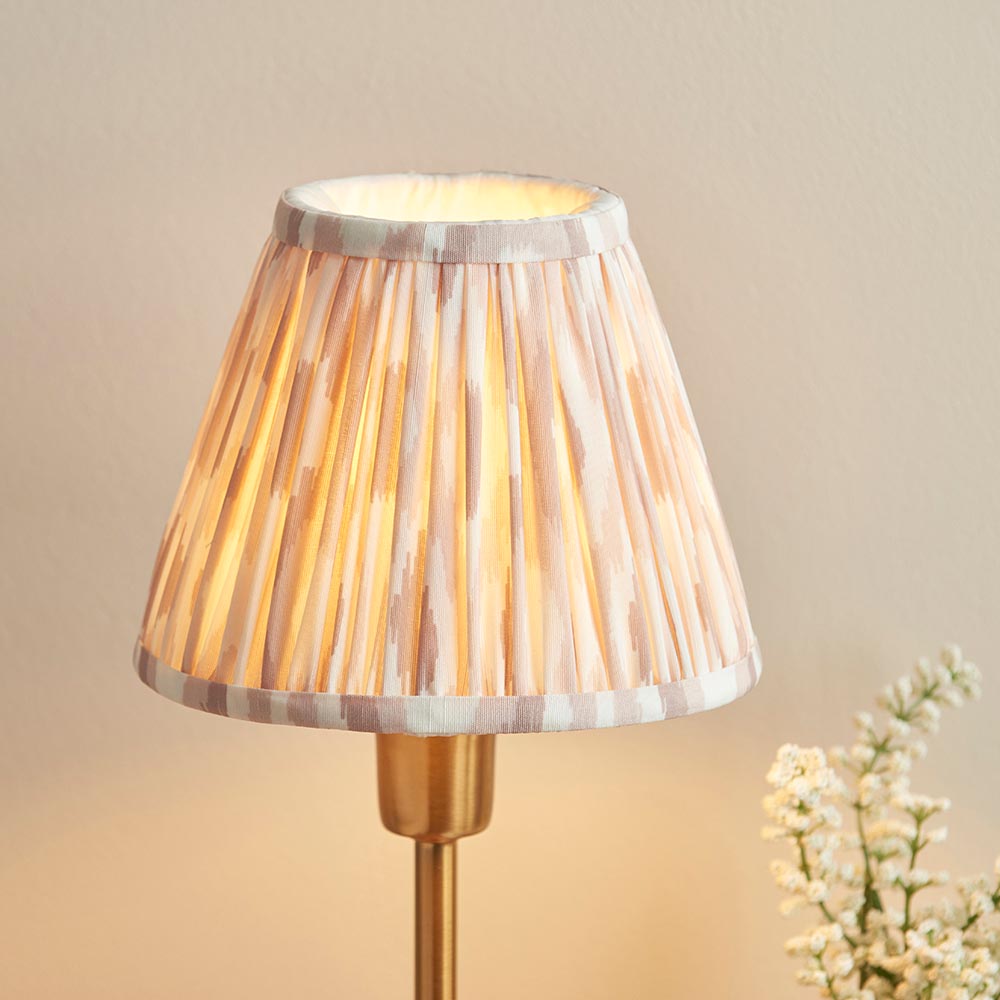 Rise Table Lamp with Ikat 16cm neutral print fabric lampshade