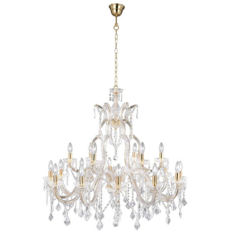 Searchlight Marie Therese Brass 18 Light Chandelier Crystal Drops