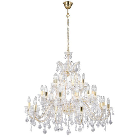 Searchlight Marie Therese Brass 30 Light Chandelier Crystal Drops