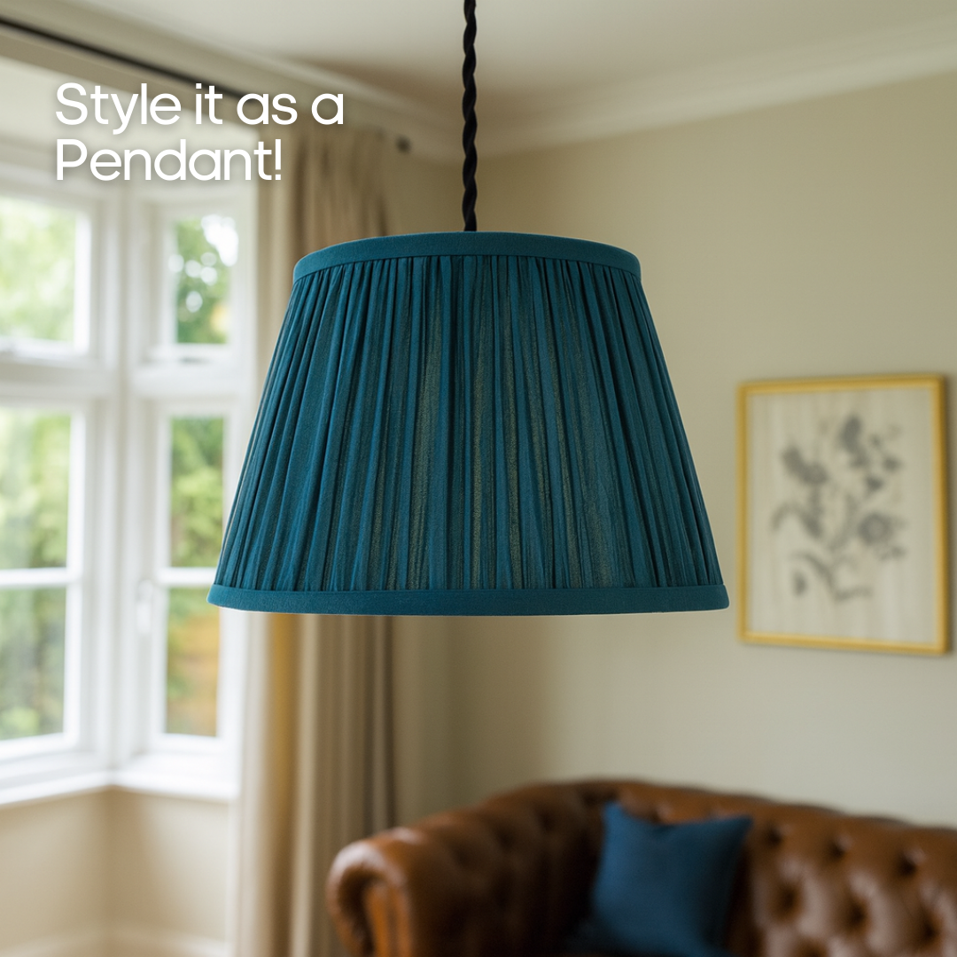 AARTIN STRAIGHT EMPIRE GATHERED LAMPSHADE IN BLUE SILK