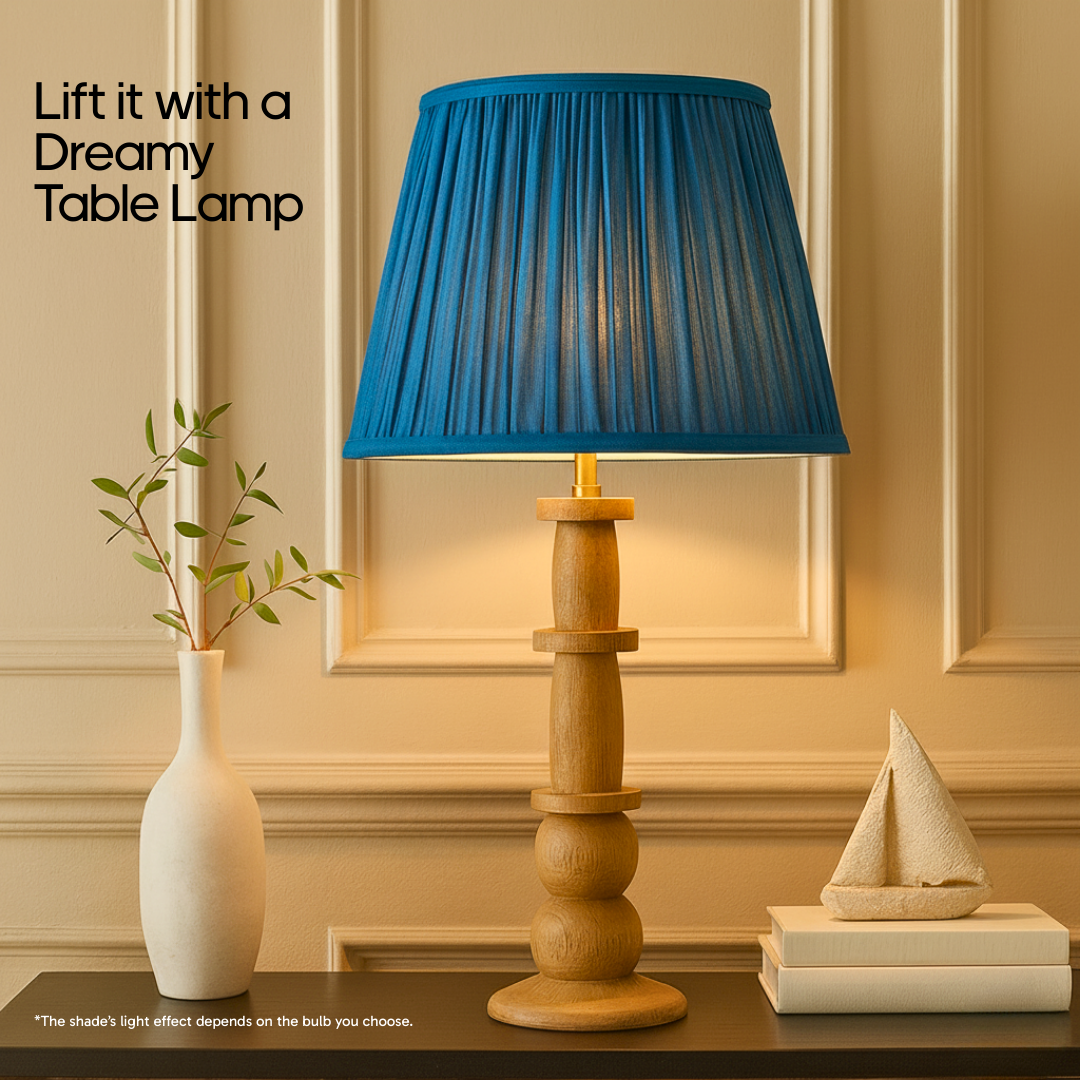 AARTIN STRAIGHT EMPIRE GATHERED LAMPSHADE IN BLUE SILK