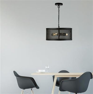 Searchlight Fishnet 3Lt Drum Pendant Matt Black - Comet Lighting
