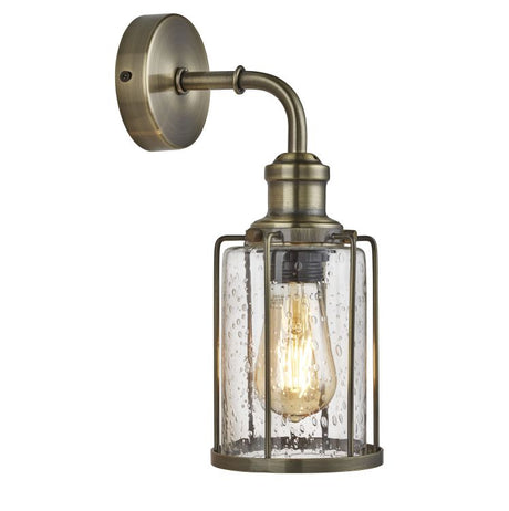 Searchlight Pipes 1Lt Wall Light, Antique Brass With Seeded Glass