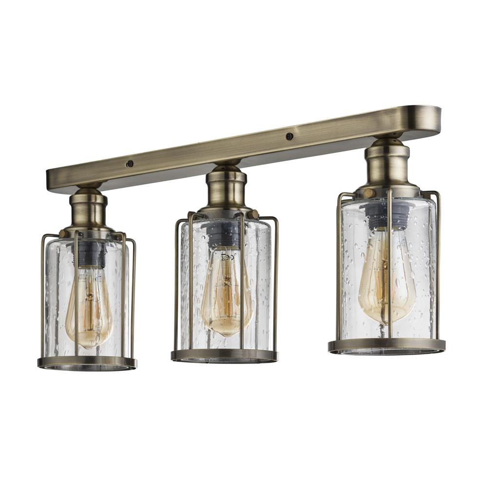 Searchlight Pipes 3Lt Flush Antique Brass With Seeded Glass - Comet Lighting