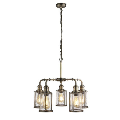 Searchlight Pipes 5Lt Pendant, Antique Brass With Seeded Glass