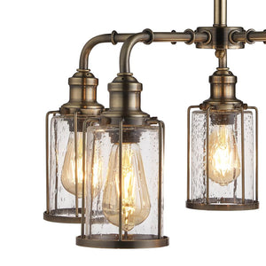Searchlight Pipes 5Lt Pendant| Antique Brass With Seeded Glass