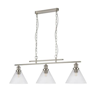 Searchlight Pyramid 3Lt Pendant Ab| Clear Glass Shade