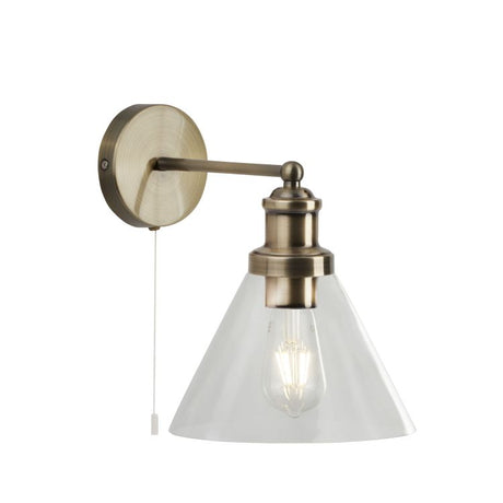 Searchlight Pyramid Wall Light - Antique Brass, Clear Glass Shade