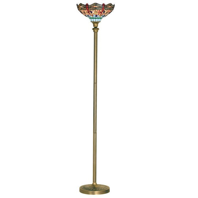 Searchlight Dragonfly Brass Floor Lamp Tiffany Glass
