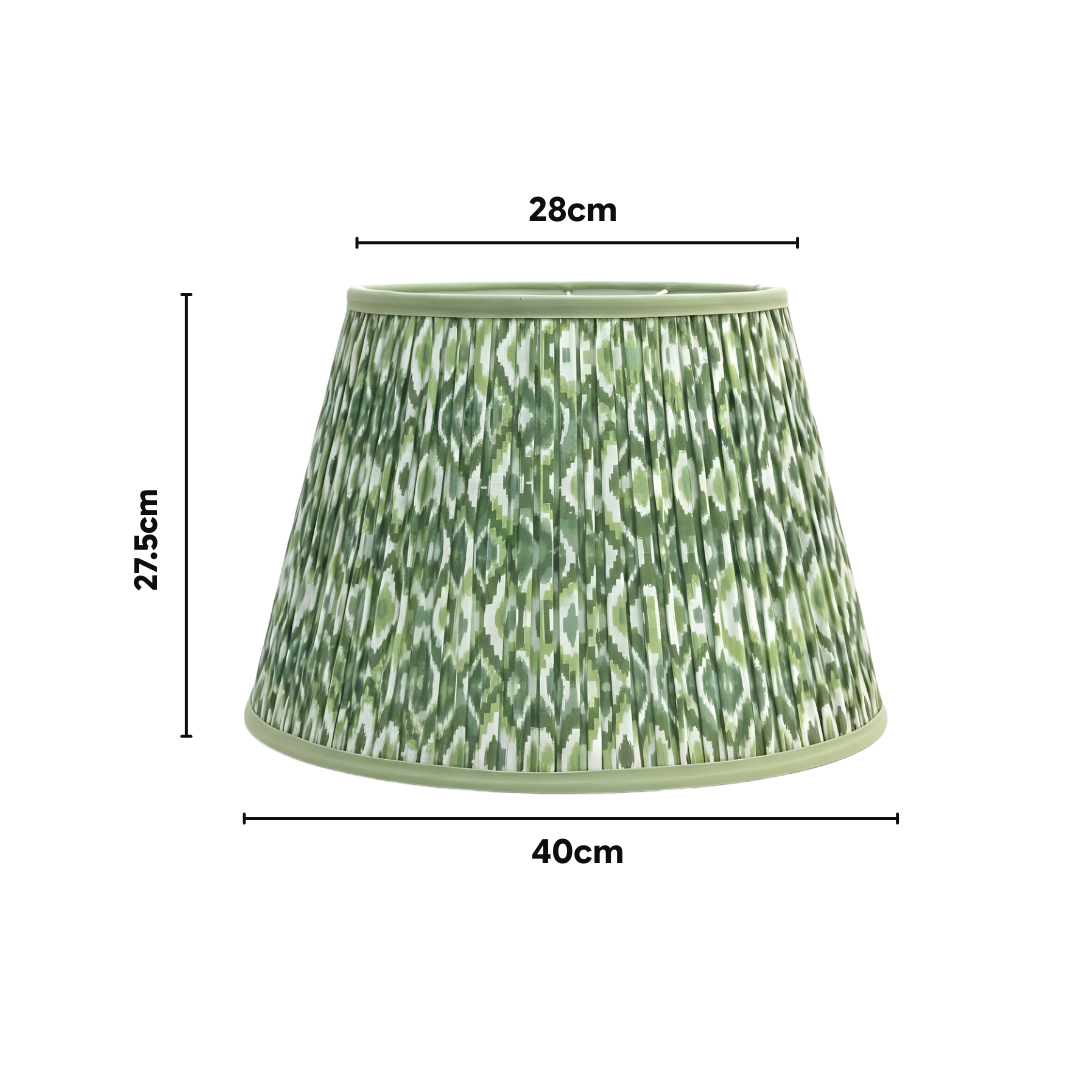 AARTIN Celestia Wood Table Lamp With  Green White Ikat Lampshade