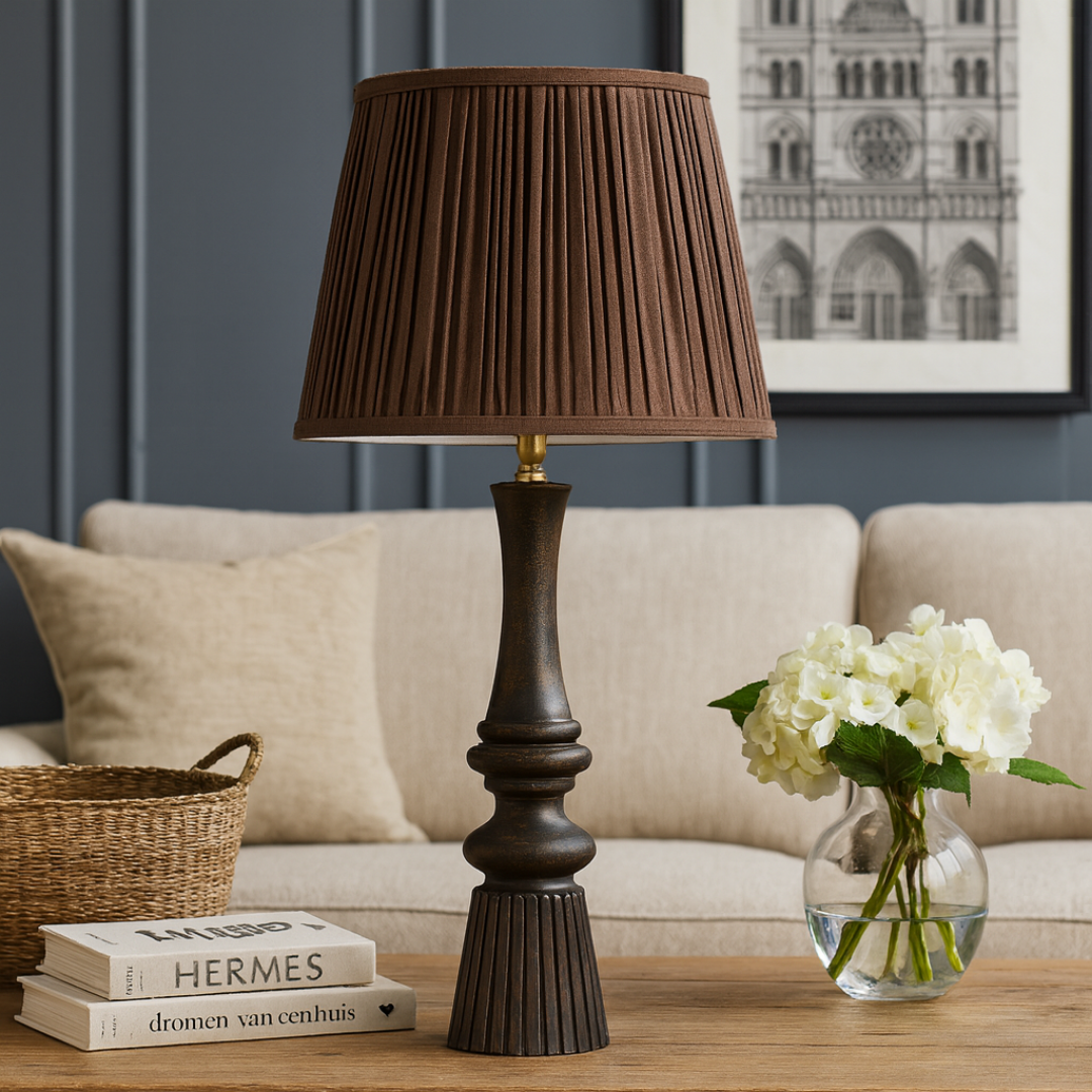 AARTIN STRAIGHT EMPIRE GATHERED LAMPSHADE IN TAUPE SILK