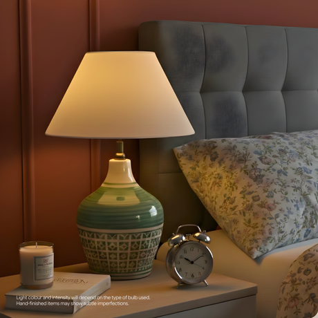 AARTIN Eden Ceramic Table Lamp & Ivory Silk Lampshade