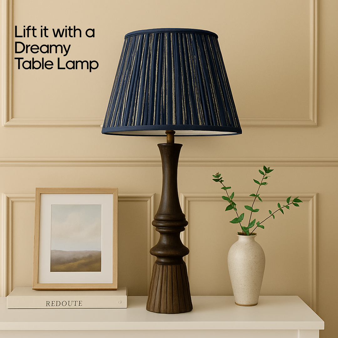 AARTIN 35 CM BLUE & WHITE STRIPES STRAIGHT EMPIRE GATHERED LAMPSHADE IN COTTON