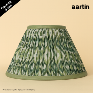 AARTIN 30 CM GREEN & WHITE IKAT EMPIRE GATHERED LAMPSHADE IN COTTON