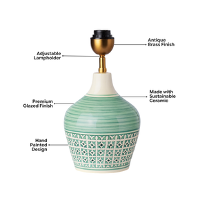 AARTIN Eden Ceramic Table Lamp - Green & White Patterned ( Base Only )