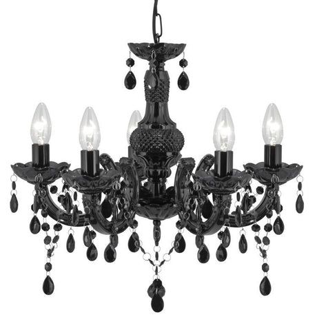 Searchlight Marie Therese Black 5 Light Chandelier Glass Drops