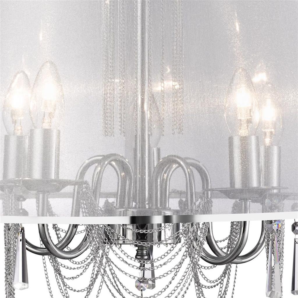 Venetian 5Lt Pendant - Chrome, Voile Shade & Crystal Glass