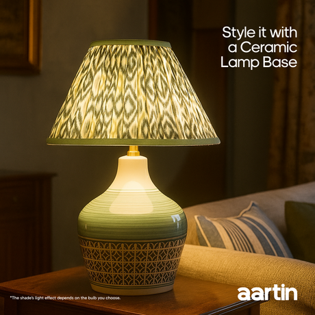 AARTIN 30 CM GREEN & WHITE IKAT EMPIRE GATHERED LAMPSHADE IN COTTON