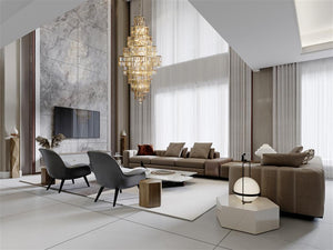 Empire 13Lt Chandelier - Satin Brass Metal & Champagne Glass