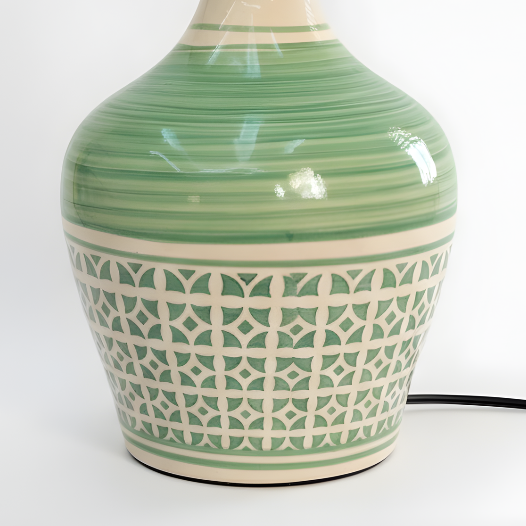 AARTIN Eden Ceramic Table Lamp - Green & White Patterned ( Base Only )