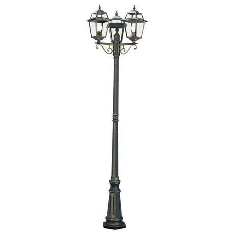 Searchlight New Orleans Black Gold 3 Light Outdoor Post Lamp Glass