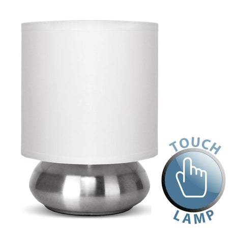 Nickel Touch Table Lamp  White Shade