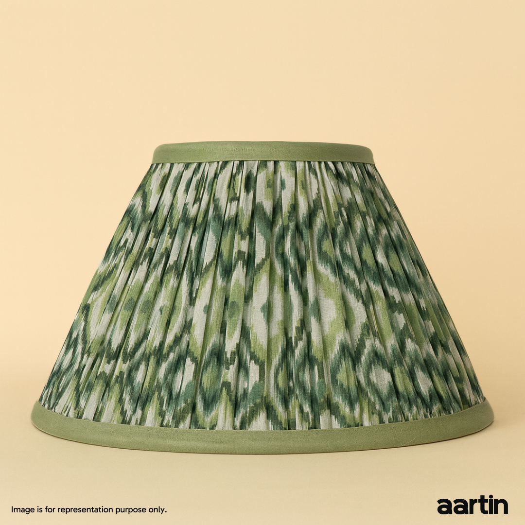 AARTIN 30 CM GREEN & WHITE IKAT EMPIRE GATHERED LAMPSHADE IN COTTON