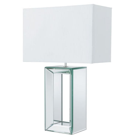 Searchlight Mirror Reflection Table Lamp White Silk Shade