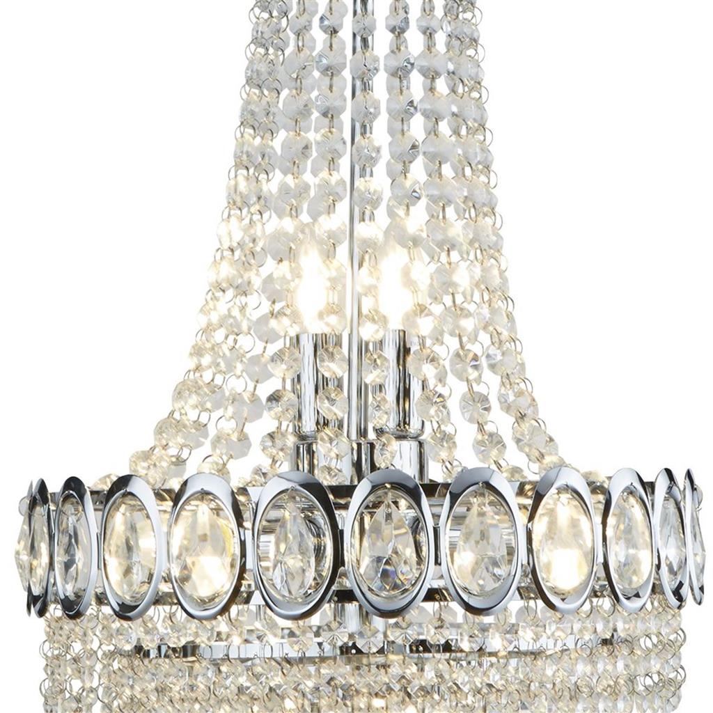 Louis Phillipe  6Lt Chandelier - Chrome Metal & Crystal