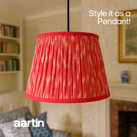 AARTIN 35 CM RED IKAT STRAIGHT EMPIRE GATHERED LAMPSHADE IN COTTON