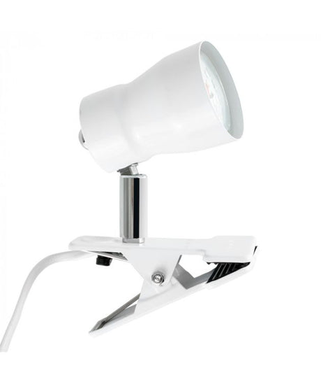 Contemporary White Clip-On Desk Lamp In Painted Gloss Finish