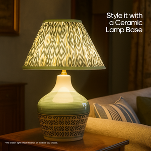 AARTIN 30 CM GREEN & WHITE IKAT EMPIRE GATHERED LAMPSHADE IN COTTON