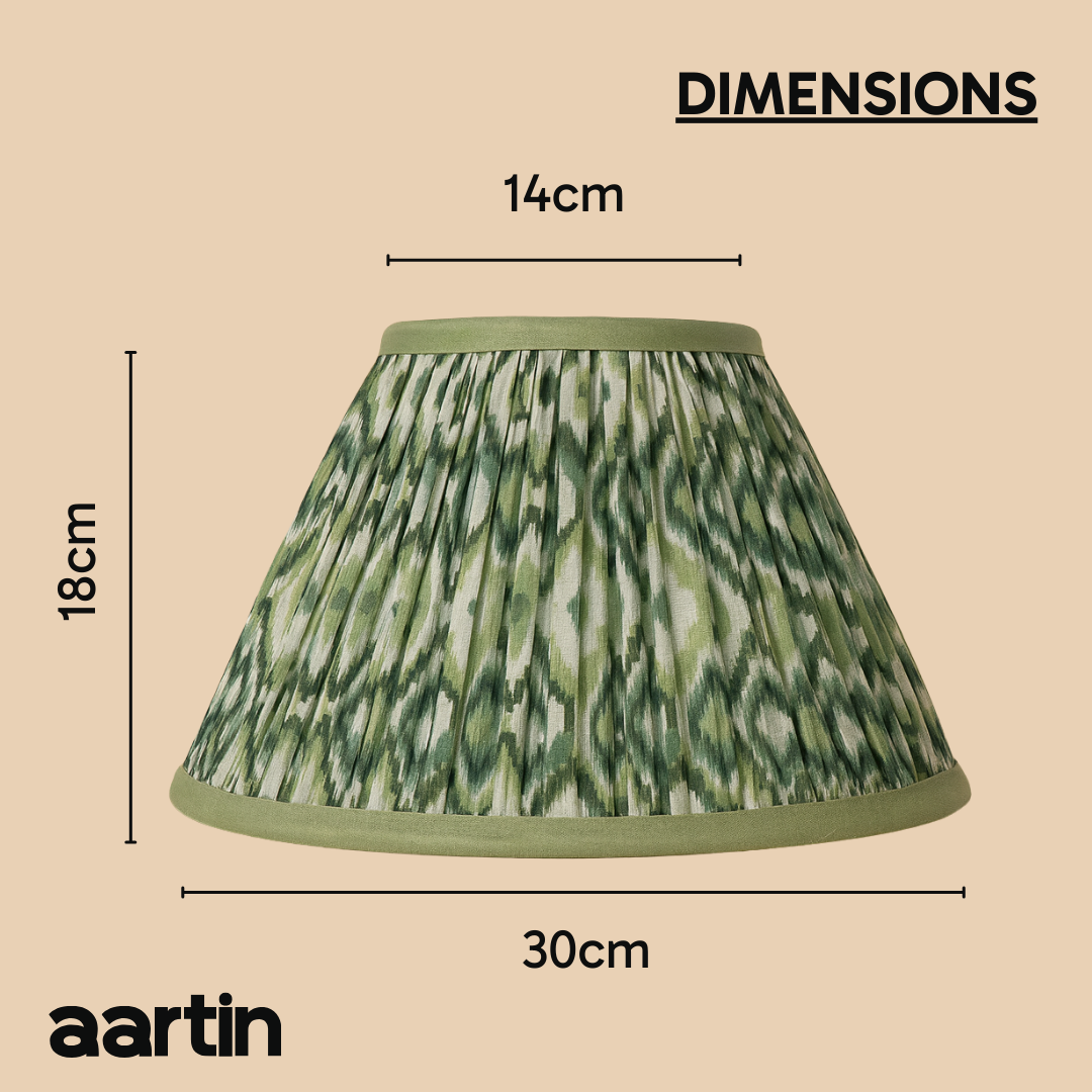 AARTIN 30 CM GREEN & WHITE IKAT EMPIRE GATHERED LAMPSHADE IN COTTON