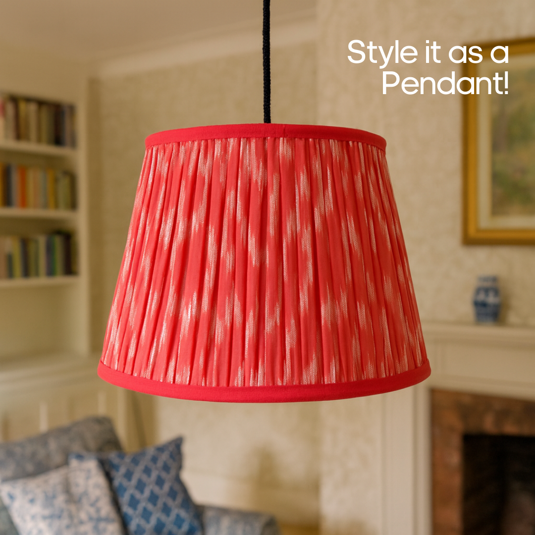 AARTIN 35 CM CORAL PINK IKAT STRAIGHT EMPIRE GATHERED LAMPSHADE IN COTTON