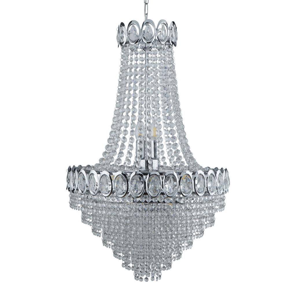 Louis Phillipe  11Lt Chandelier - Chrome Metal & Crystal