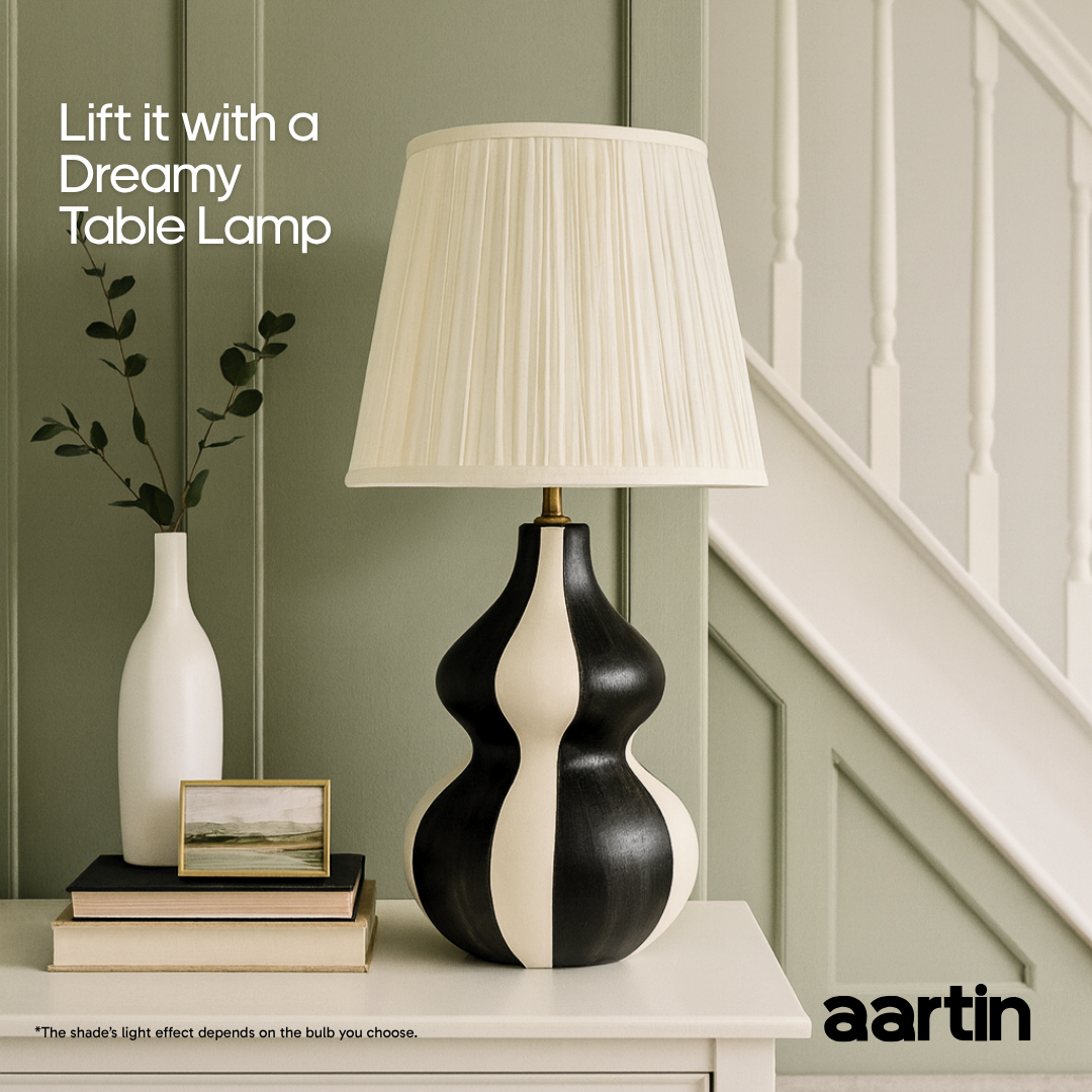 AARTIN STRAIGHT EMPIRE GATHERED LAMPSHADE IN IVORY SILK