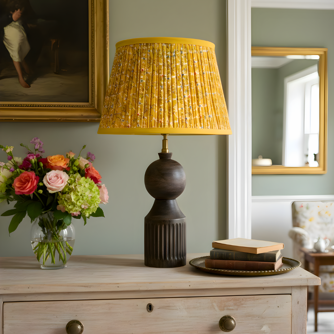 AARTIN Tessa Wood Table Lamp With Golden Circuit Lampshade