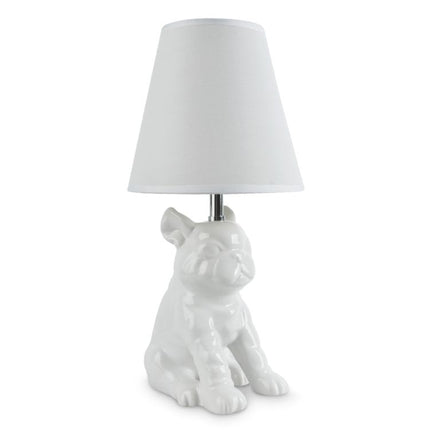 French Bull Dog Ceramic Table Lamp White