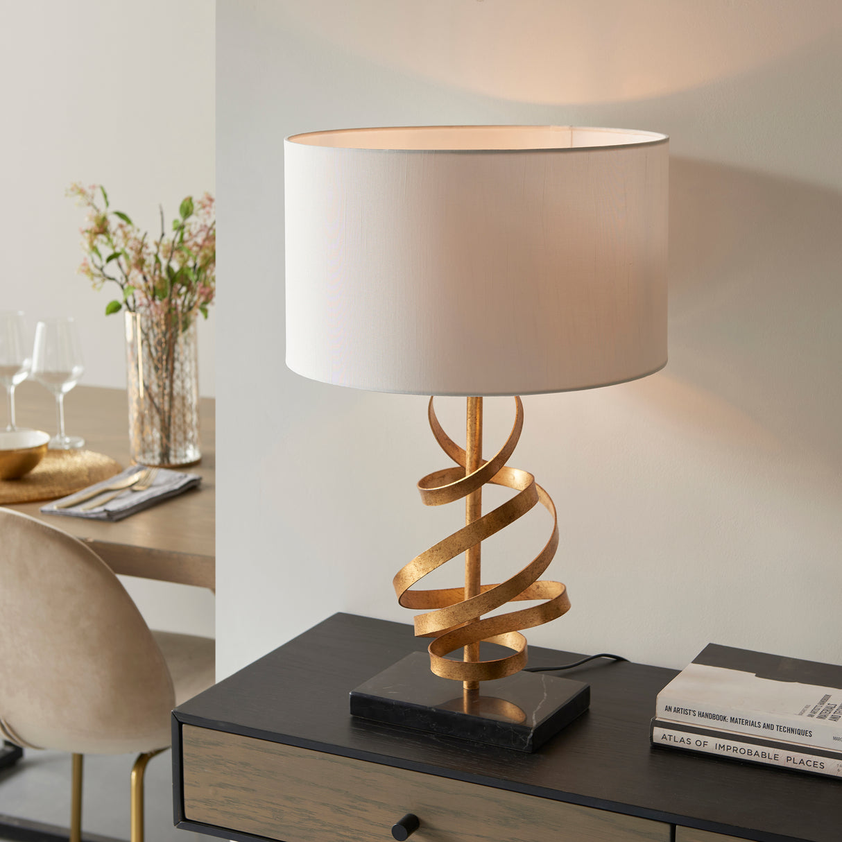 Koyukuk Table Lamp Gold Leaf w/ Ivory Shade - Comet Lighting