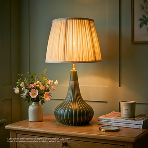 AARTIN Rosie Ceramic Table Lamp & Ivory Silk Gathered Lampshade